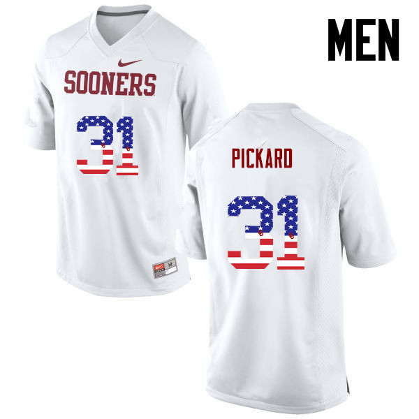 Men Oklahoma Sooners #31 Braxton Pickard College Football USA Flag Fashion Jerseys-White - Click Image to Close